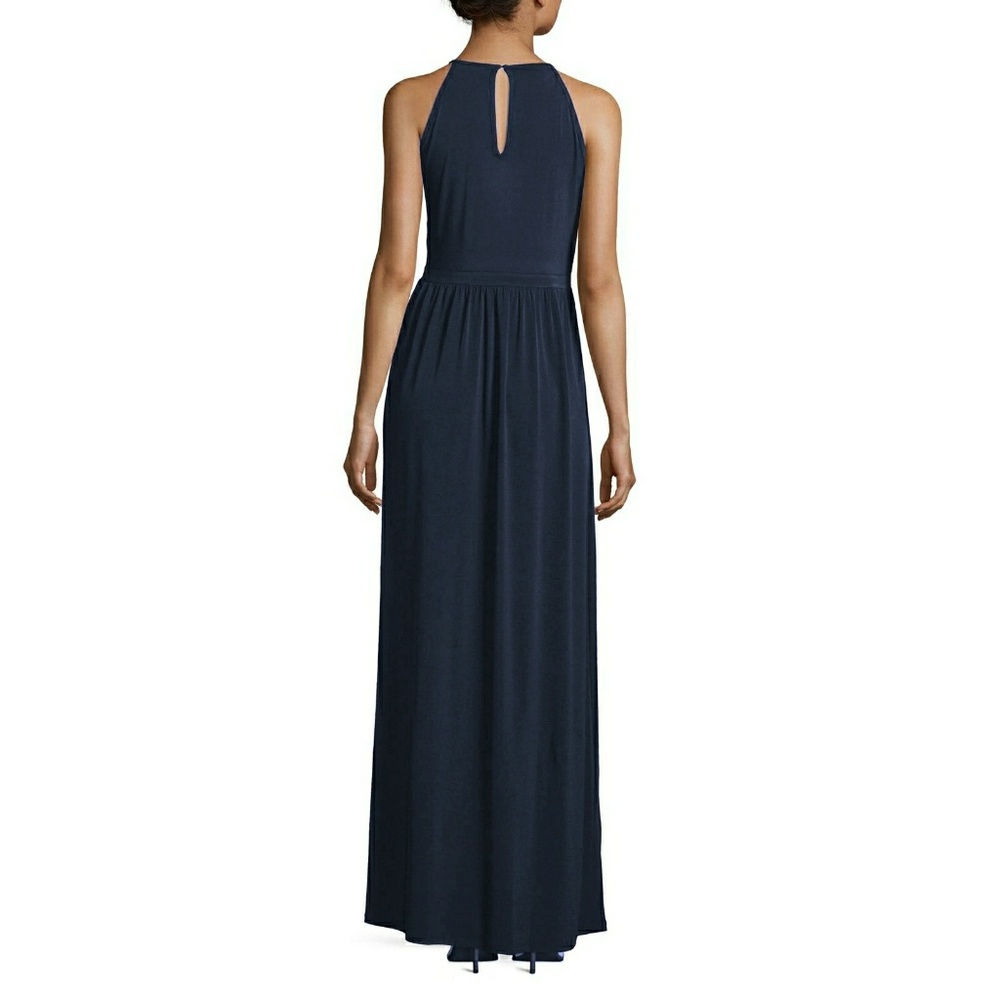 New! MICHAEL KORS Side-slit Jersey Maxi Dress Blue - Picture 7 of 8